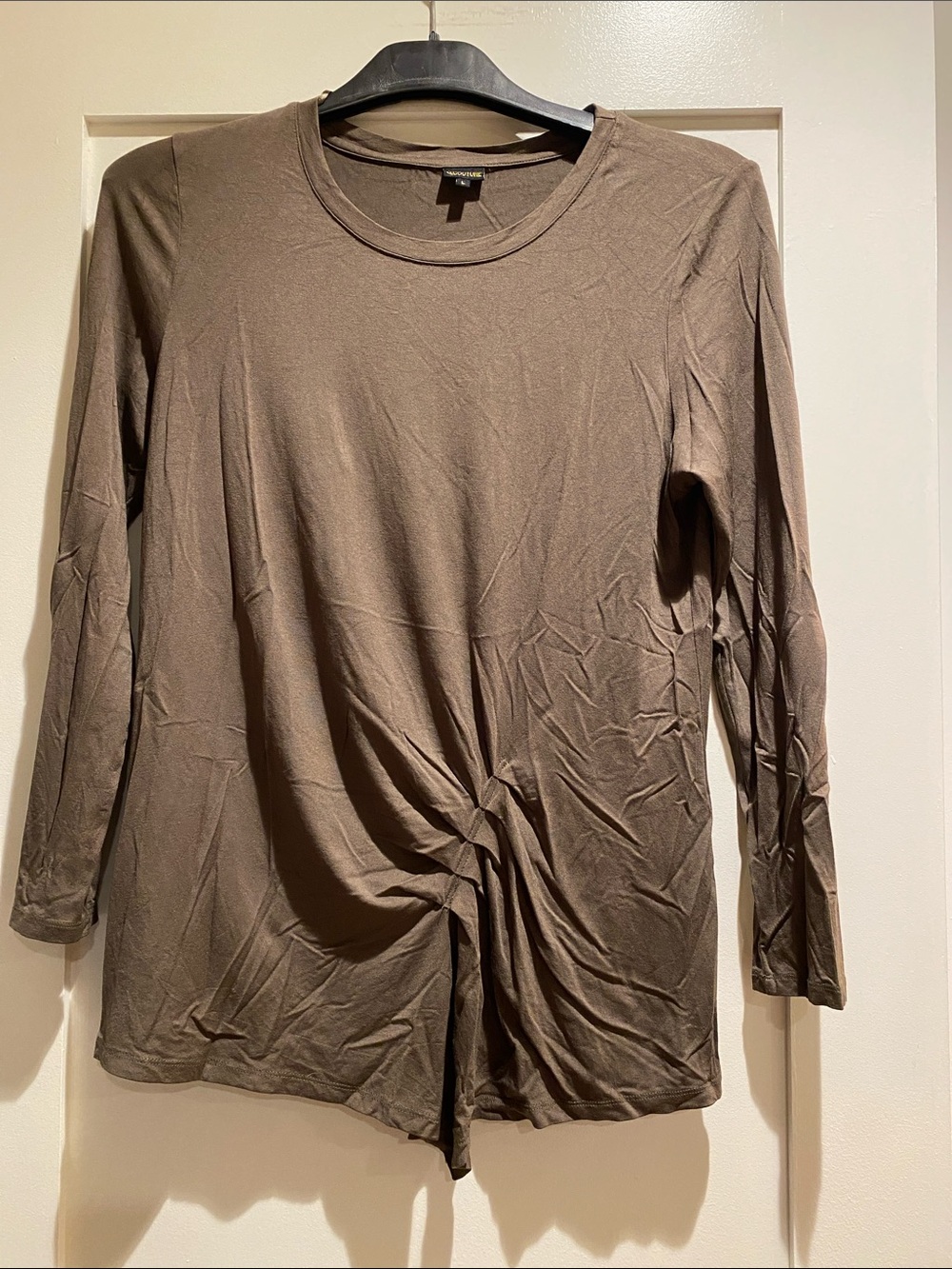 G Couture Long Sleeve Twist Front Top - Brown